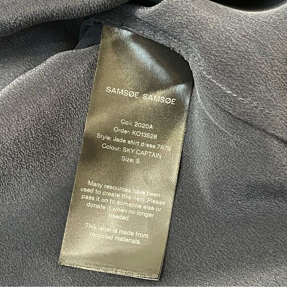 Samsøe Samsøe Jade Shirt Dress Color: Sky Captain 100% Silk Ruffle Midi Size S - Picture 9 of 10